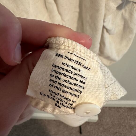 Myrah Penaloza Tan Cream Linen Blend Button Front Mini Dress M/L - Picture 9 of 12